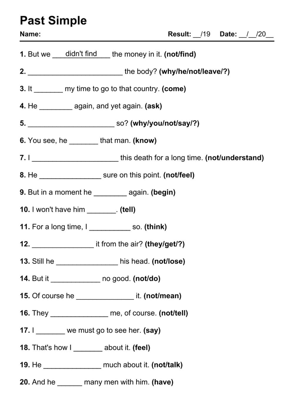 101 Past Simple PDF Worksheets With Answers 2020 Exercises Grammarism Worksheet Simple Past Present And Future Tense Verbs Schemes And Mind Maps English Literature Docsity