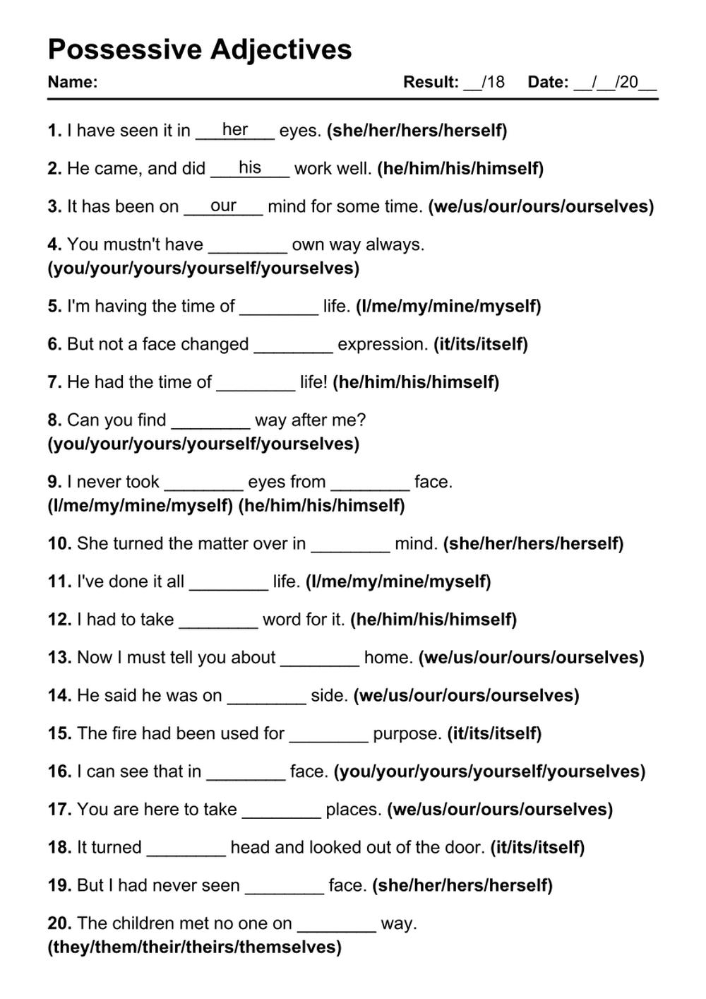 101 Possessive Adjectives PDF Worksheets With Answers Grammarism 101 Possessive Adjectives PDF Worksheets With Answers Grammarism