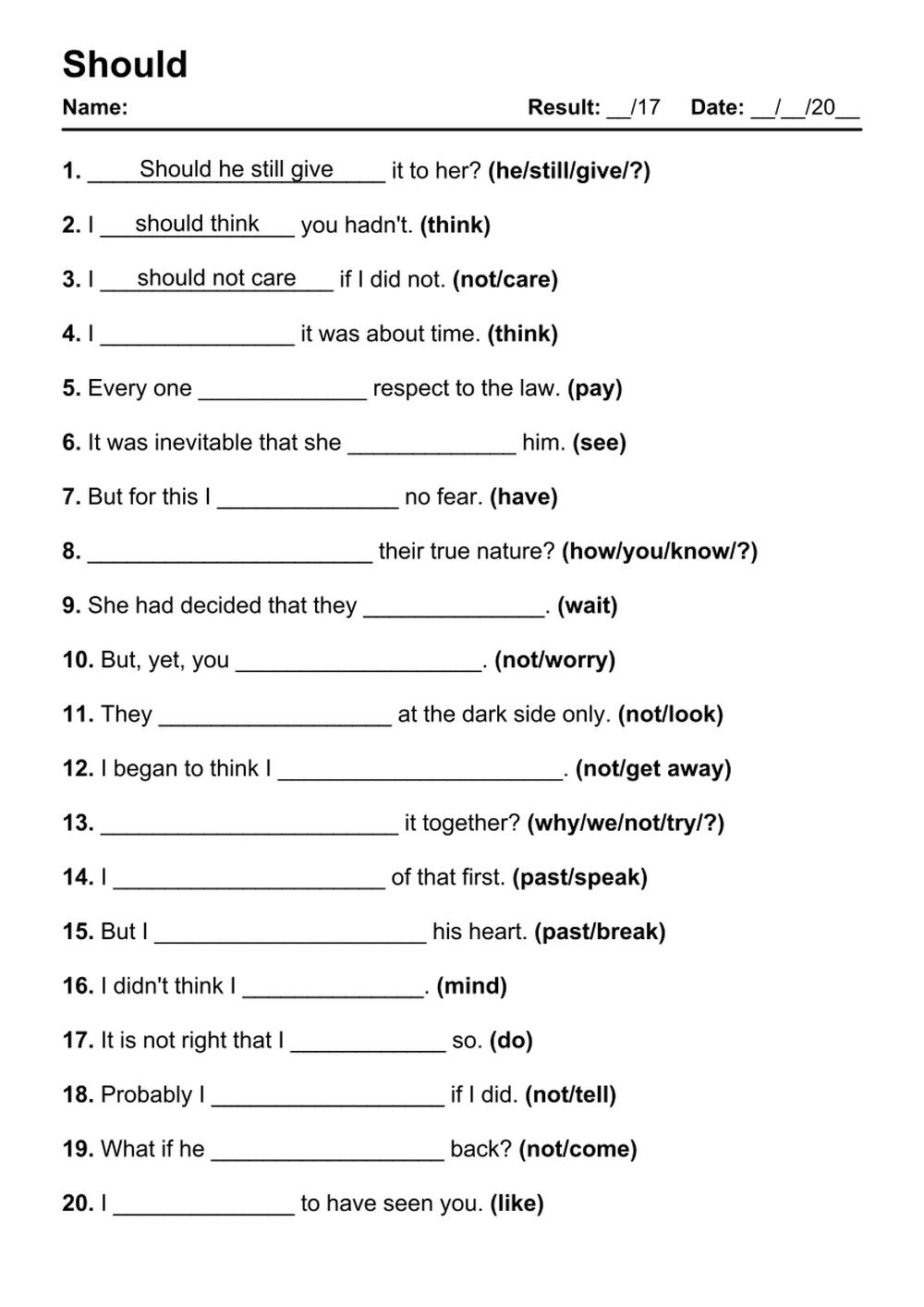 101 Should PDF Worksheets With Answers 2036 Exercises Grammarism Modal Verbs Worksheets Free Printable PDF Woksheets Games4esl