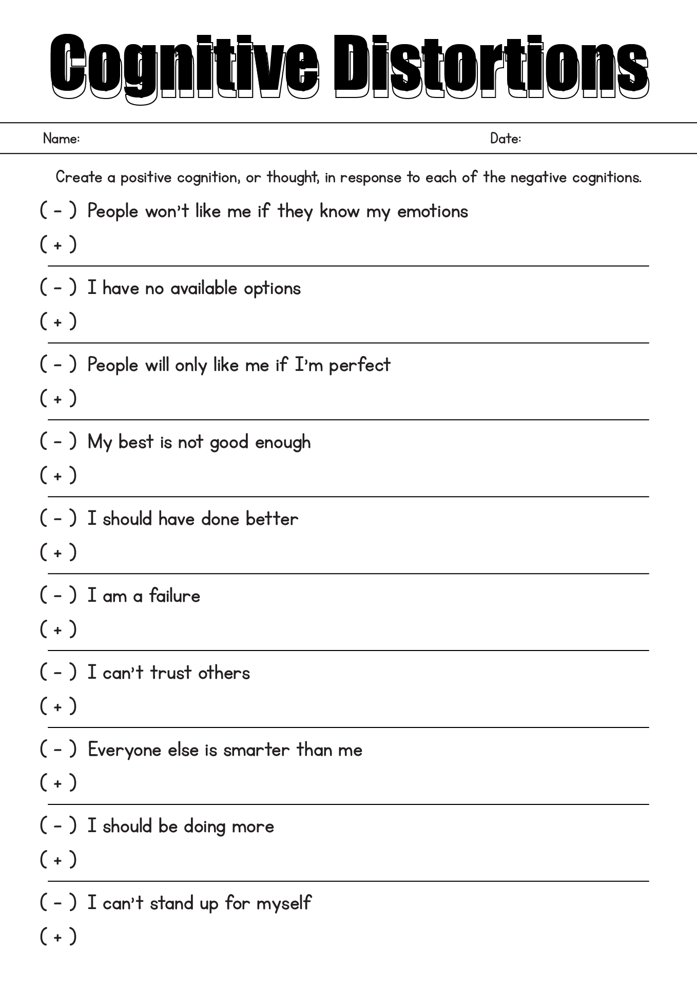 12 Cognitive Distortions Worksheets For Therapy Free PDF At Worksheeto Printable Cognitive Activities For Adults Templates Online Worksheets Library