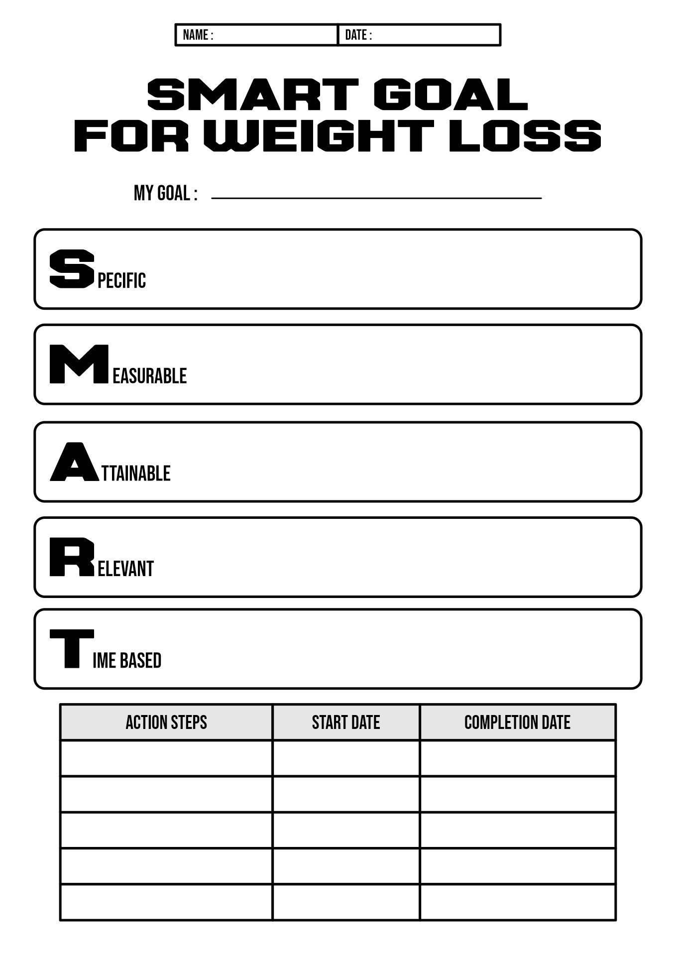 13 Weight Loss Goals Smart Worksheet Free PDF At Worksheeto