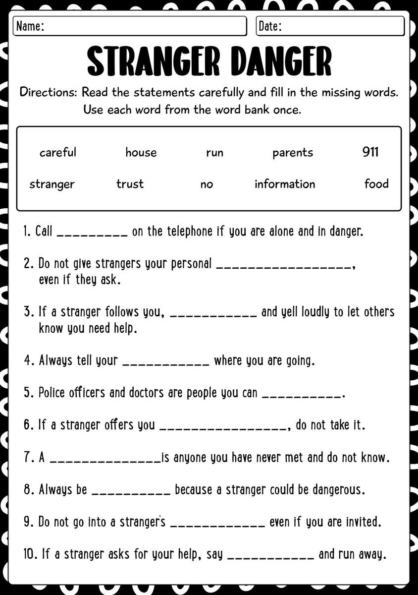 14 Stranger Danger Printable Worksheets For Kids Free PDF At Worksheeto