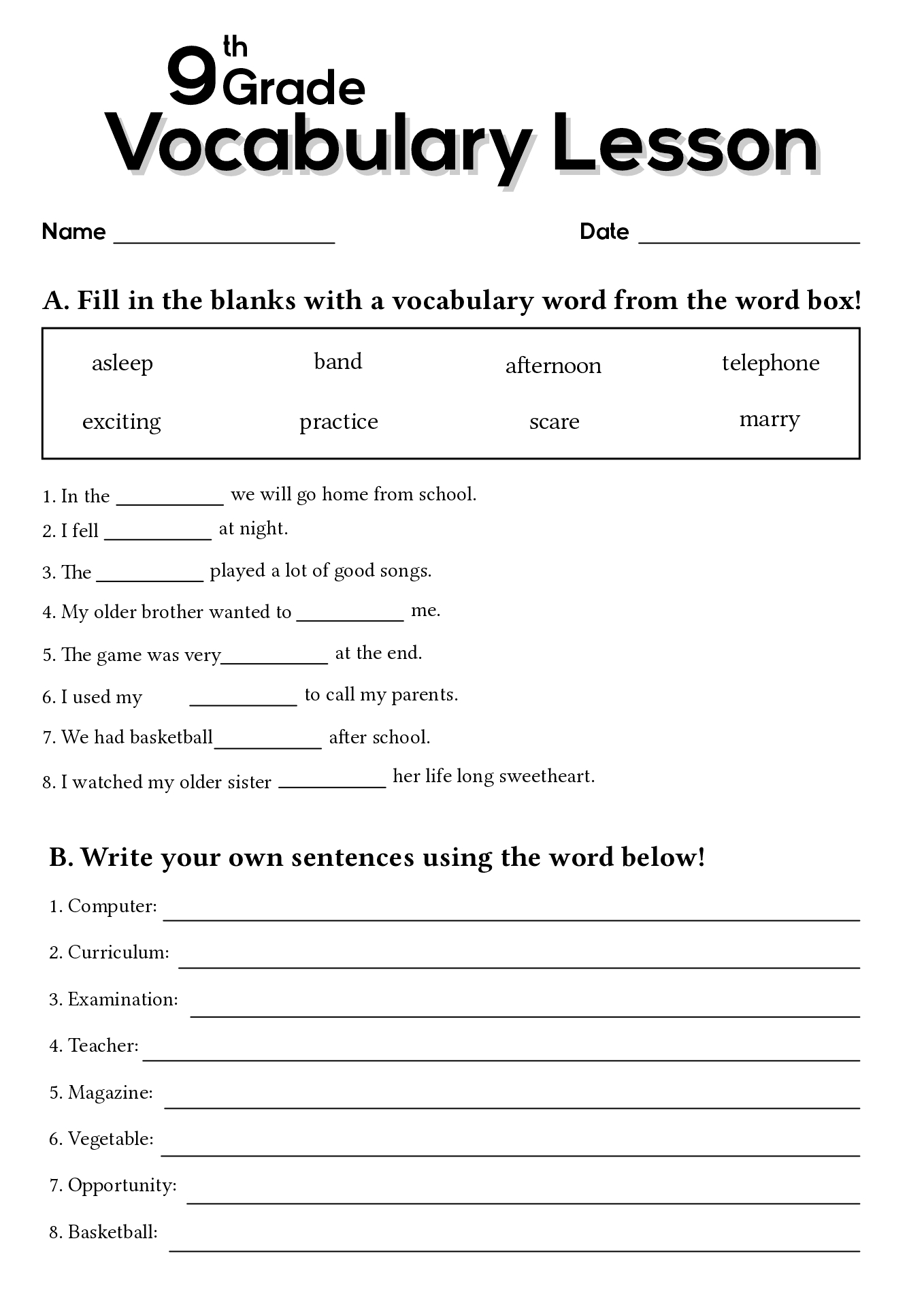 17 9th Grade Vocabulary Worksheets Free PDF At Worksheeto