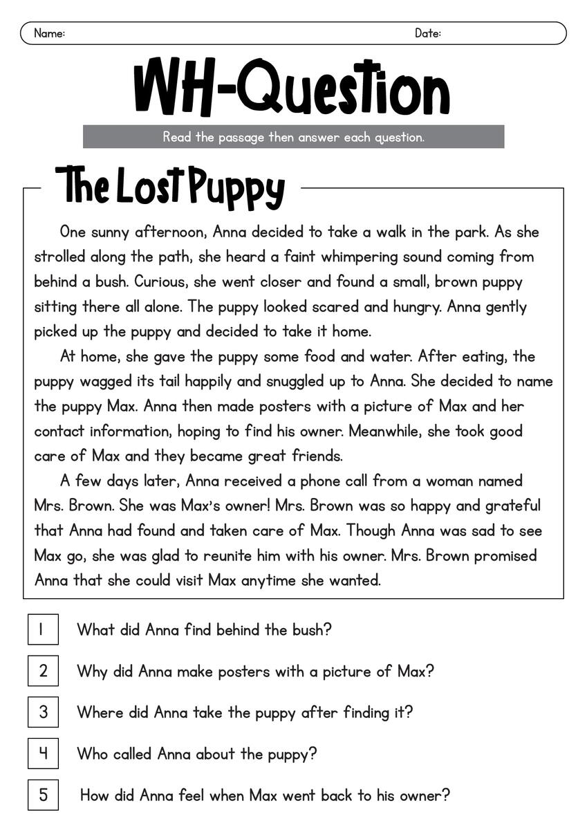 18 Wh Questions Reading Comprehension Worksheets Free PDF At Worksheeto 18 Wh Questions Reading Comprehension Worksheets Free PDF At Worksheeto