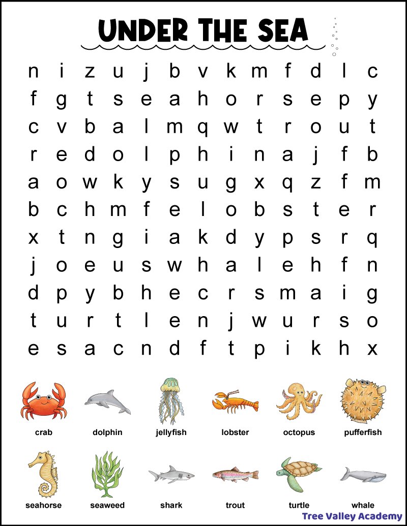 1st Grade Ocean Word Search Tree Valley Academy 1st Grade Ocean Word Search Tree Valley Academy