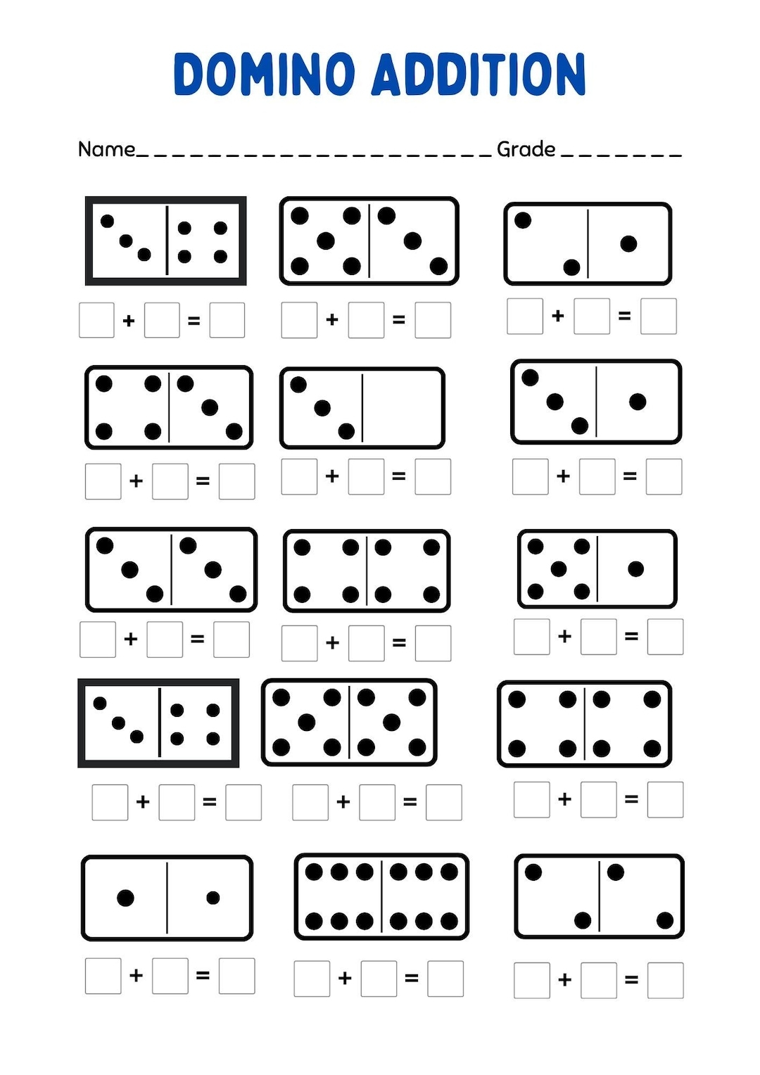 20 Printable Domino Addition Worksheets 1st Grade Kindergarten Math Number Sentences Activity Etsy