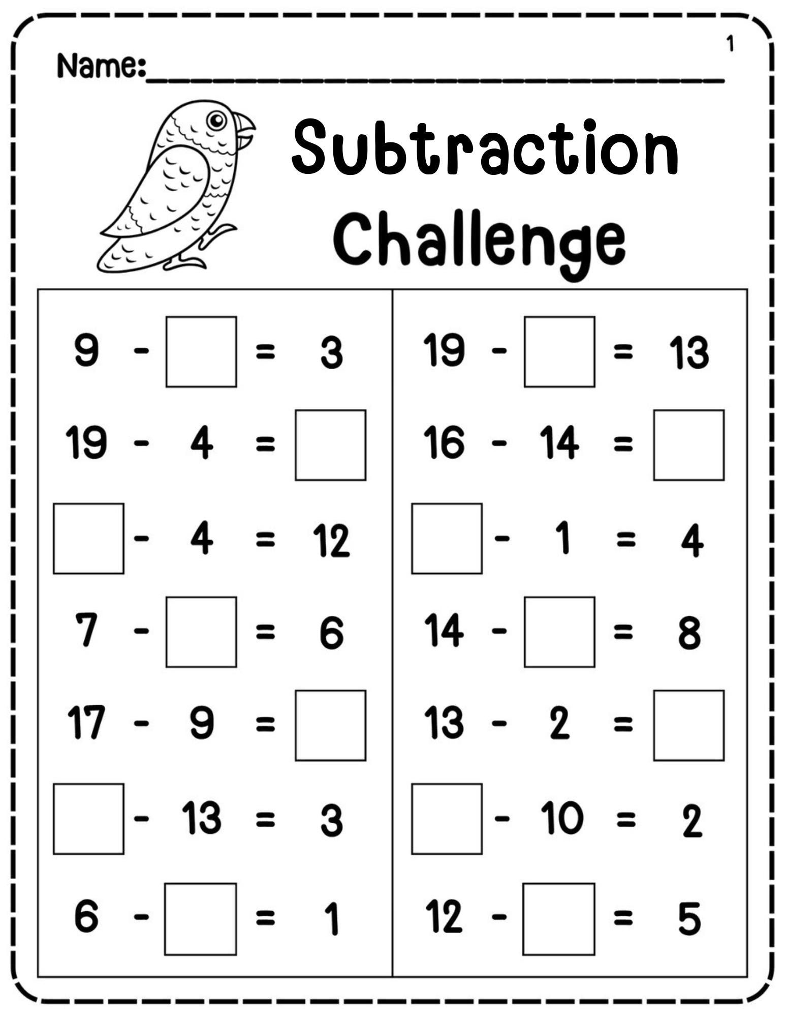 20 Printable Find The Missing Numbers In Subtraction Numbers 1 20 Kindergarten 1st Grade Math Worksheets Etsy Israel 1st Grade Subtraction Worksheets