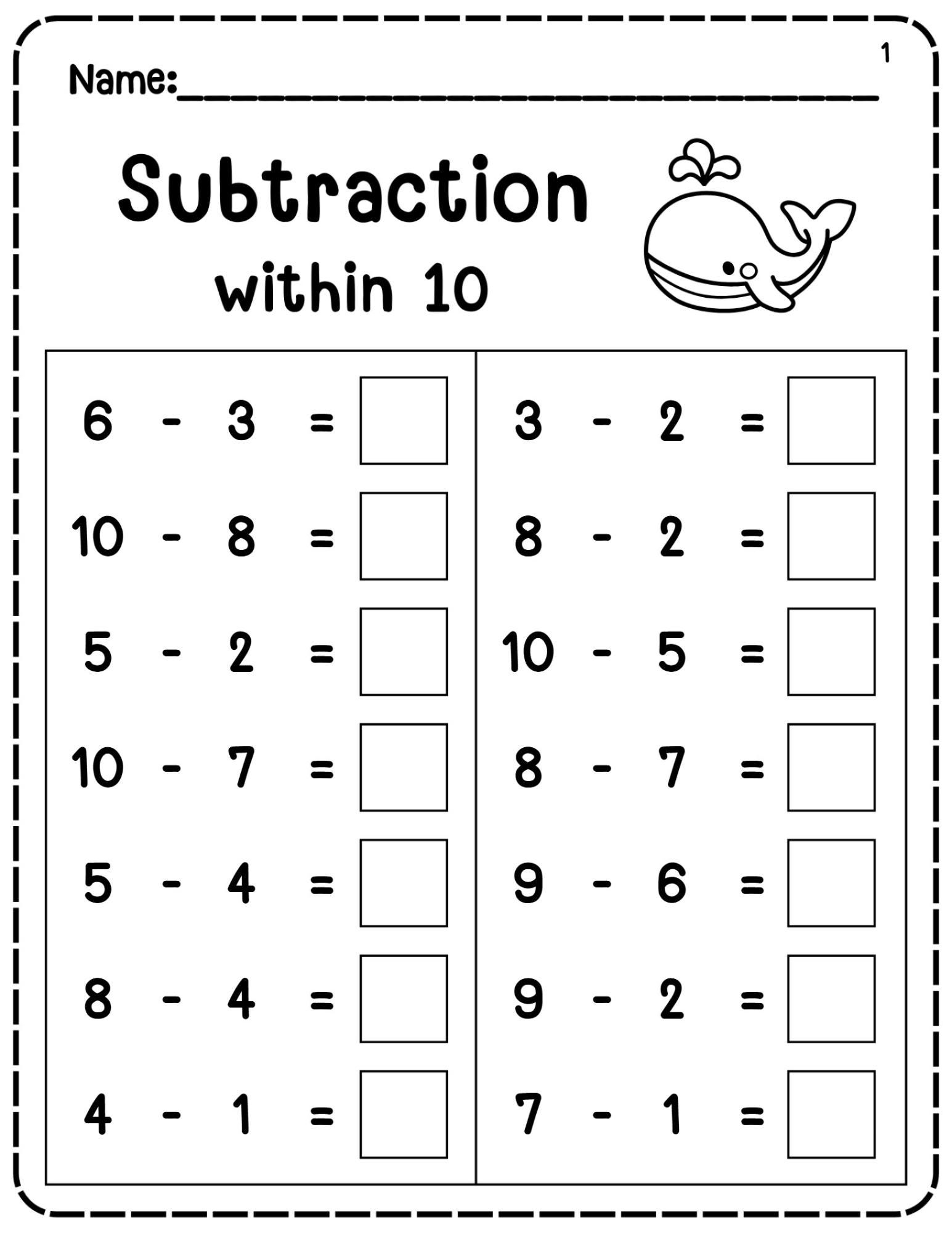 20 Printable Subtraction To 10 Fill In The Blanks Worksheets Numbers 1 10 Kindergarten 1st Grade Math Practice PDF Etsy