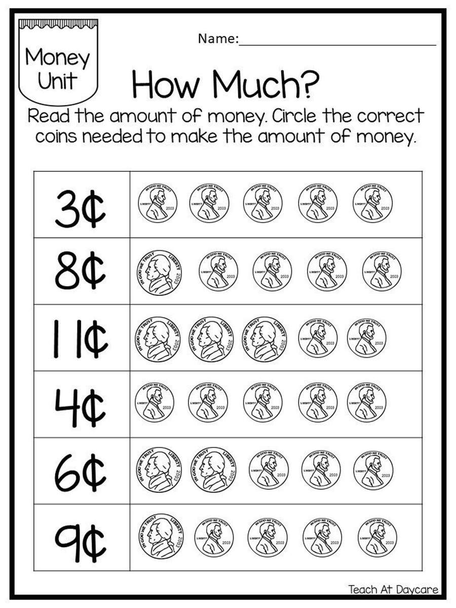 25 Circle The Correct Amount Of Money Worksheets Kindergarten Thru 3rd Grade Math Child Finances Etsy Israel