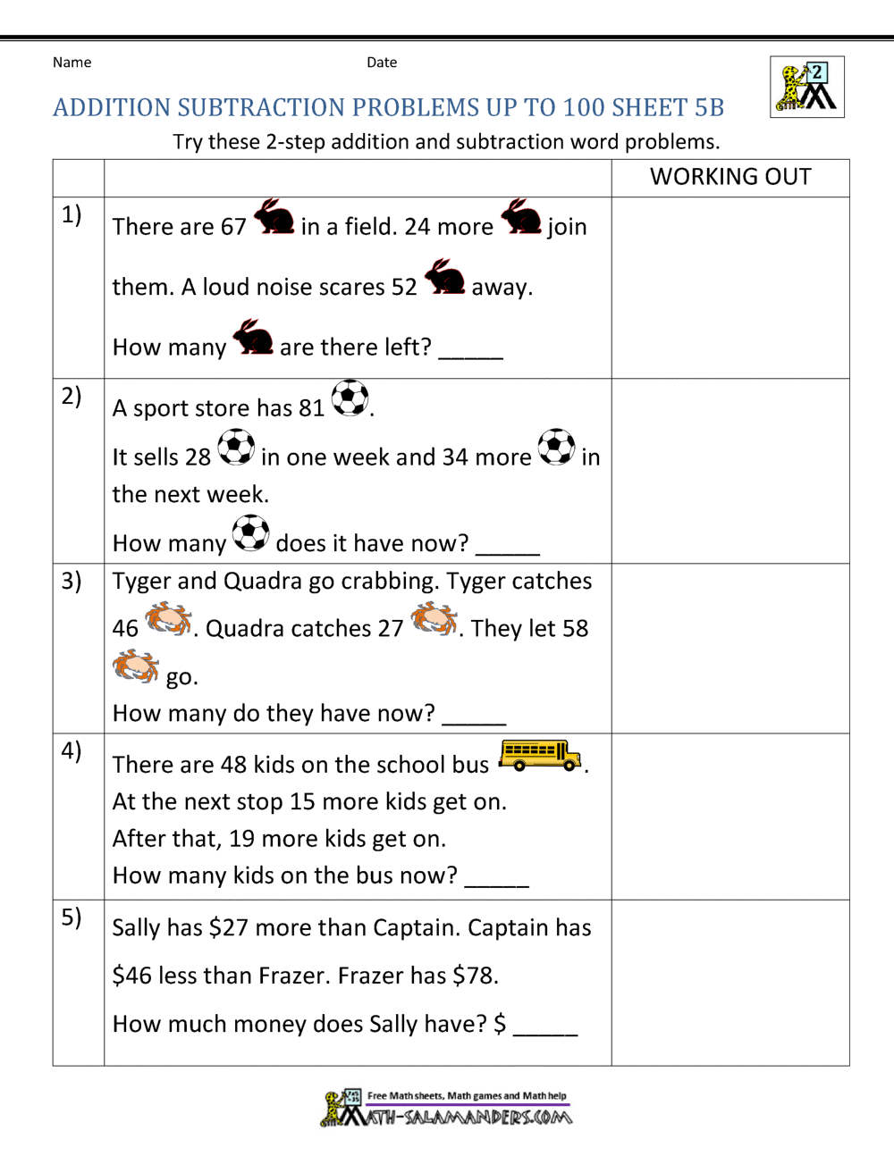 2nd Grade Addition And Subtraction Word Problems