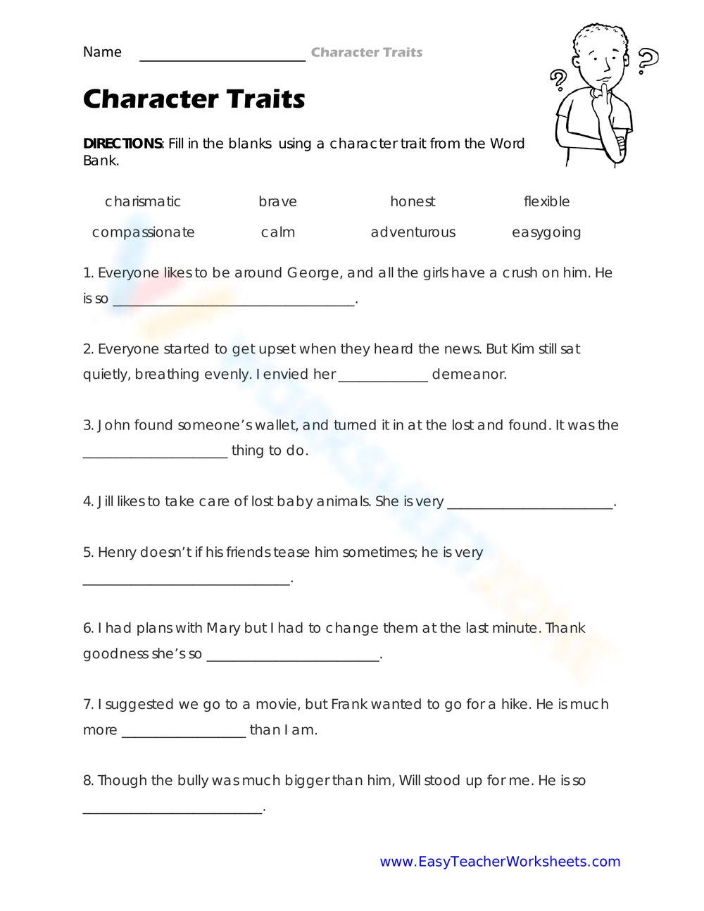 2nd Grade Character Traits Worksheets Printable 2nd Grade Character Traits Worksheets Printable