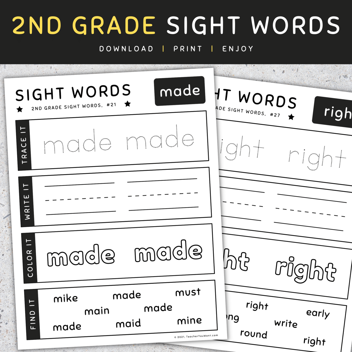 2nd Grade Sight Words Trace Write Color And Find It Worksheets SET 5 Made By Teachers