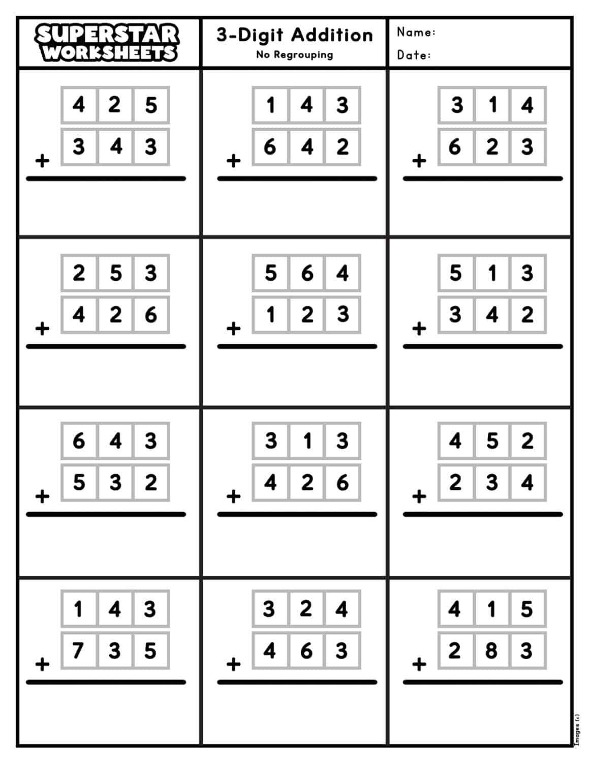 3 Digit Addition Worksheets Superstar Worksheets Math Worksheets Dynamically Created Math Worksheets