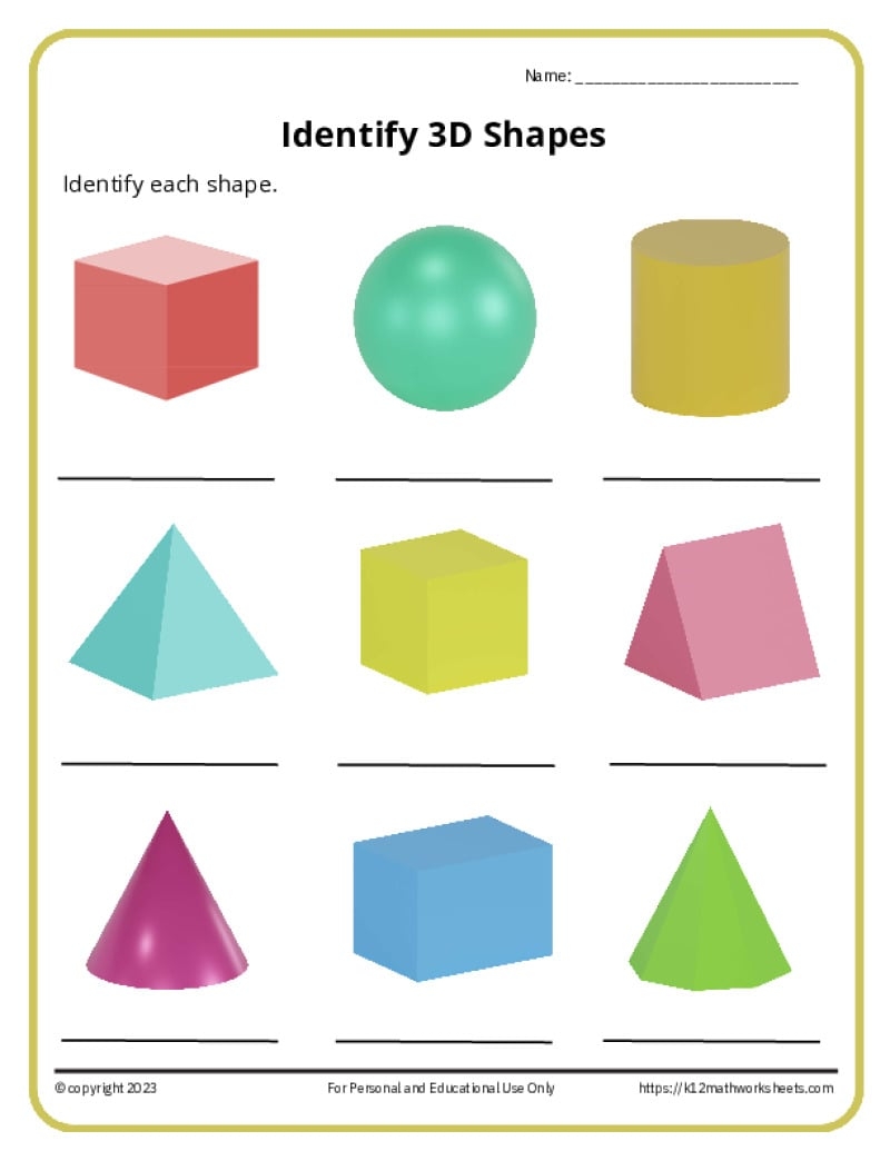 Printable PDF 3D Shapes Worksheets Cazoom Maths Cazoom Math