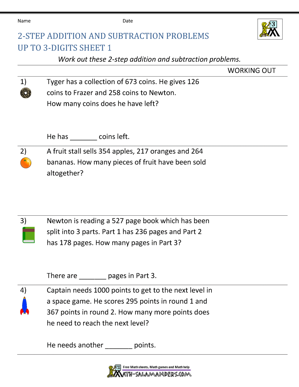 3rd Grade Addition And Subtraction Word Problems