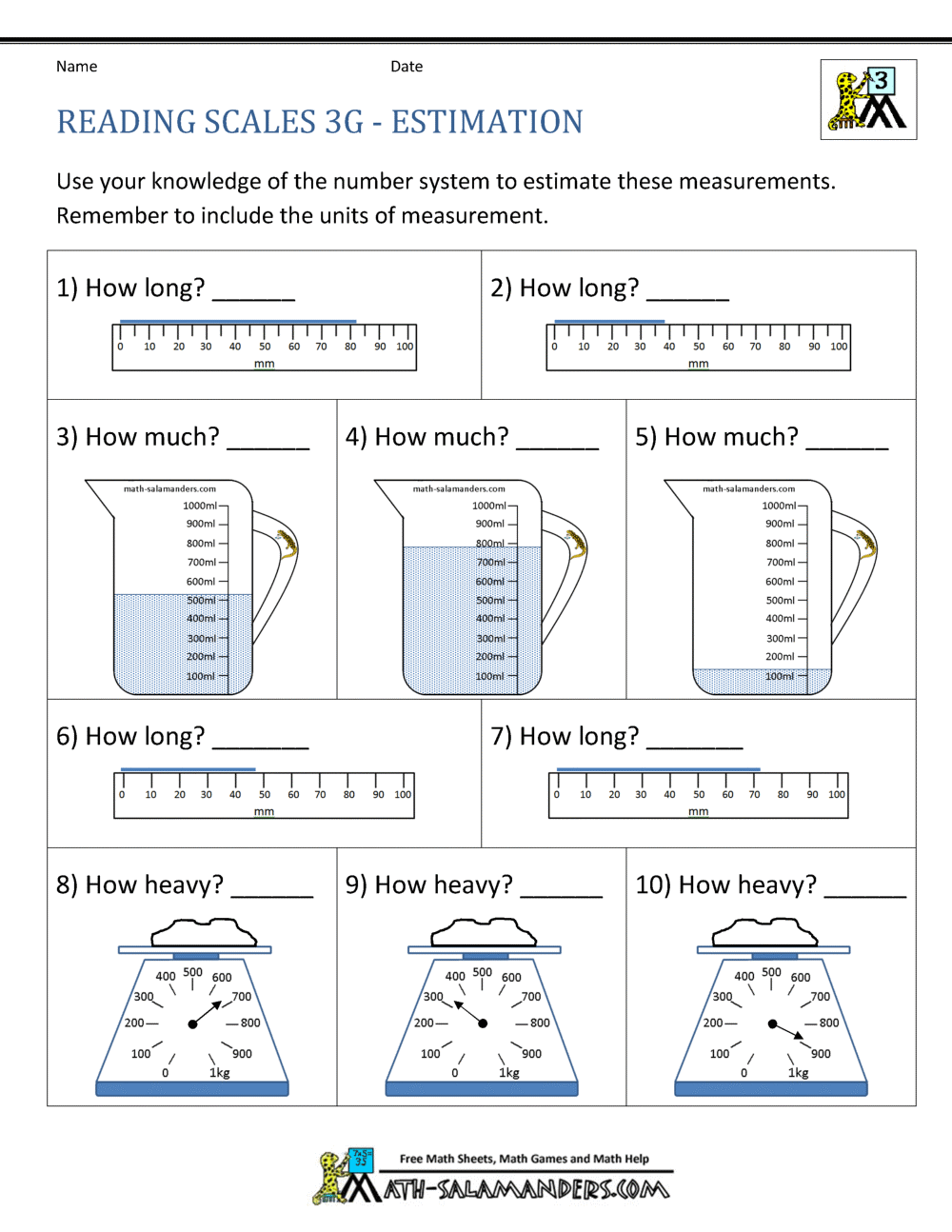 3rd Grade Measurement Worksheets