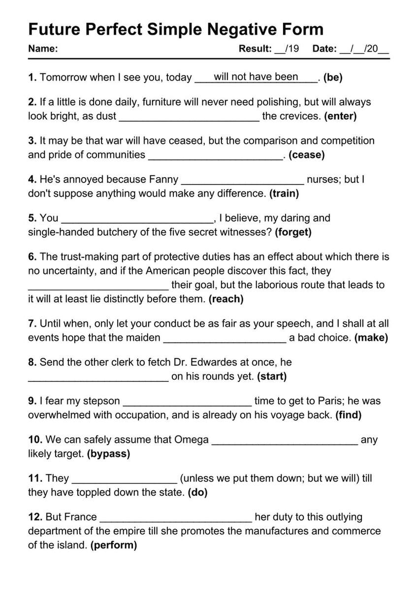 4 Future Perfect Negative PDF Worksheets With Answers Grammarism Class 6 Present Perfect Vs Past Simple Tense Practice PlanetSpark