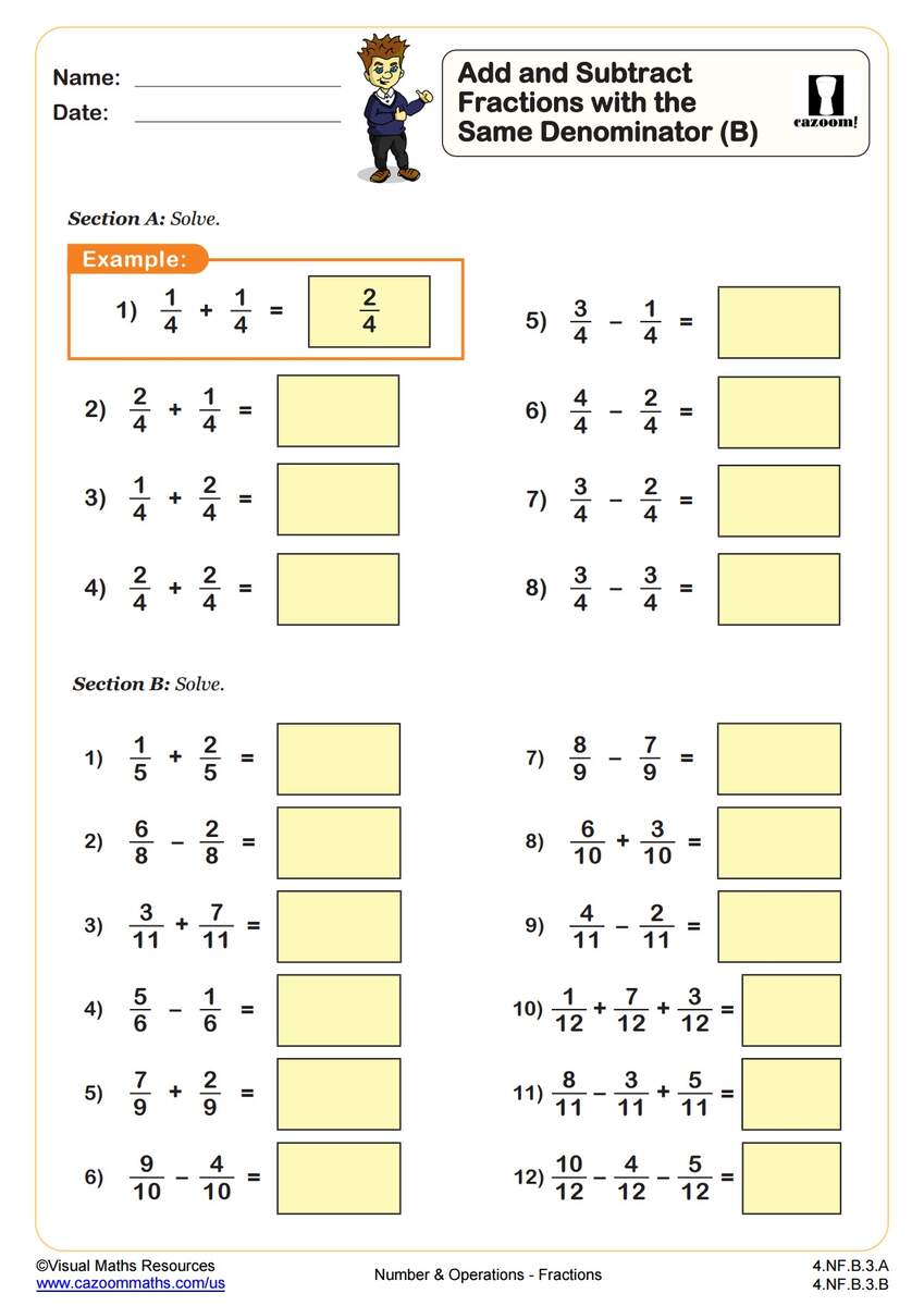 4th Grade Fractions Worksheets PDF Printable Worksheets Cazoom Math