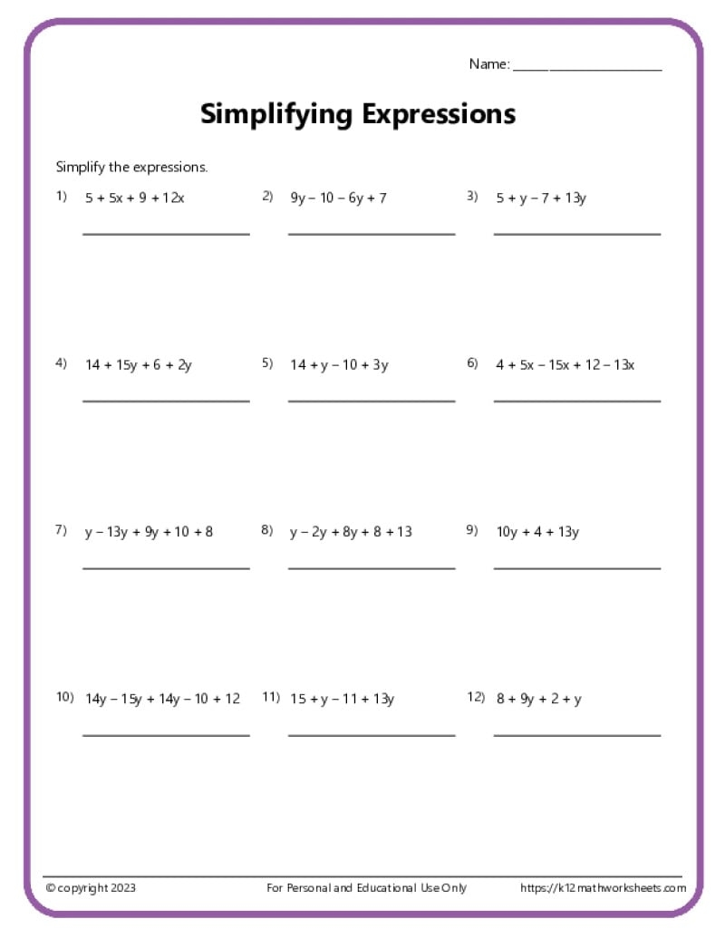 6th Grade Algebra Worksheets Sixth Grade Addition Worksheet