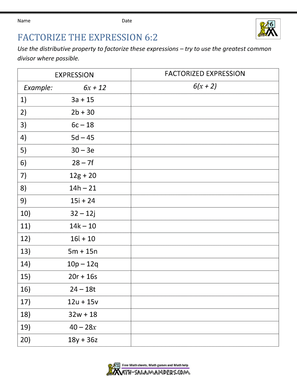 The Distributive Property Worksheets