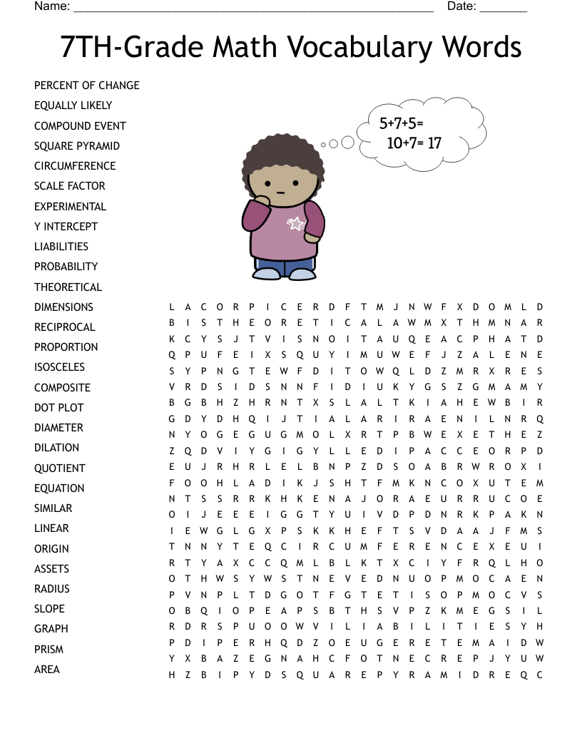 7TH Grade Math Vocabulary Words Word Search WordMint 7TH Grade Math Vocabulary Words Word Search WordMint