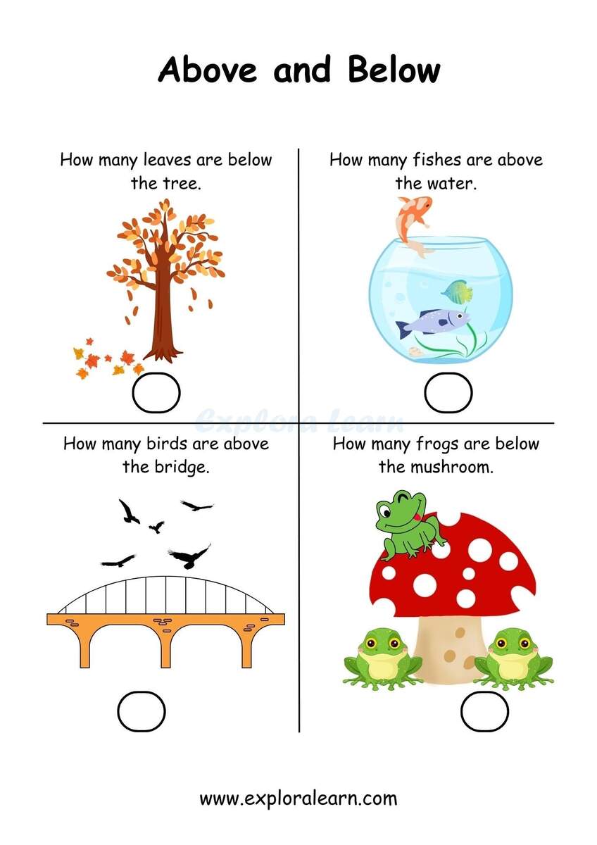 Above And Below Comparison Worksheets For Preschool And Kindergarten 2 To 6 Years Kids