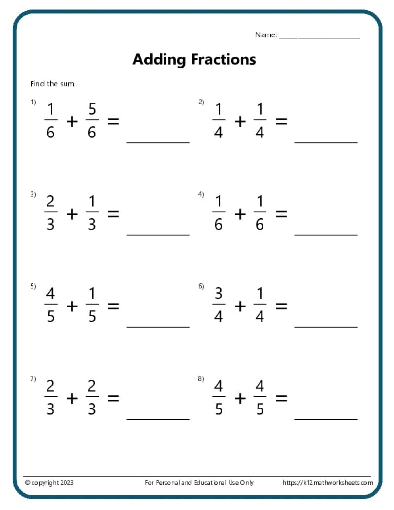 Adding And Subtracting Fractions Worksheets Adding Fractions Worksheets Same And Unlike Denominators Free Printables Lettering SVG Files Tools Apps