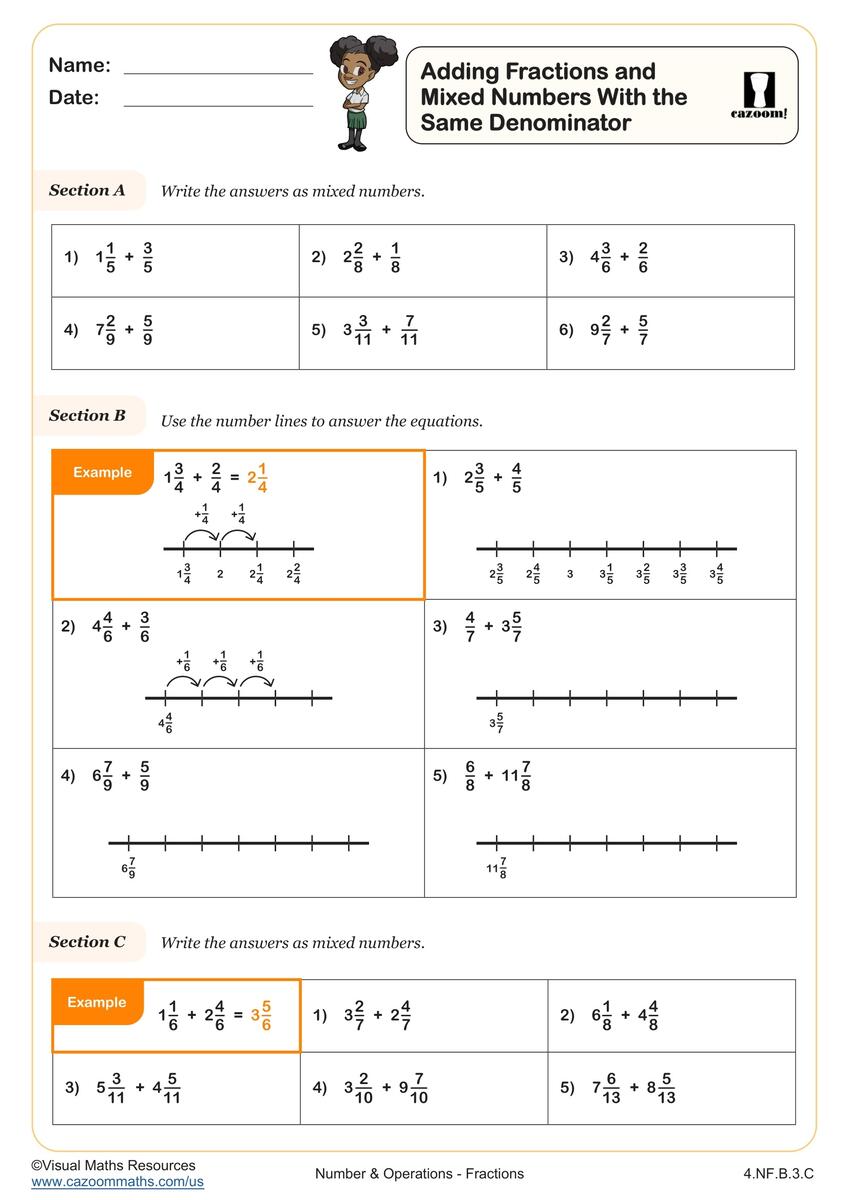 Adding Fractions And Mixed Numbers With The Same Denominator Worksheet Fun And Engaging 4th Grade Operations Algebraic Thinking Worksheet Cazoom Math Adding Fractions And Mixed Numbers With The Same Denominator Worksheet Fun And Engaging 4th Grade Operations Algebraic Thinking Worksheet Cazoom Math