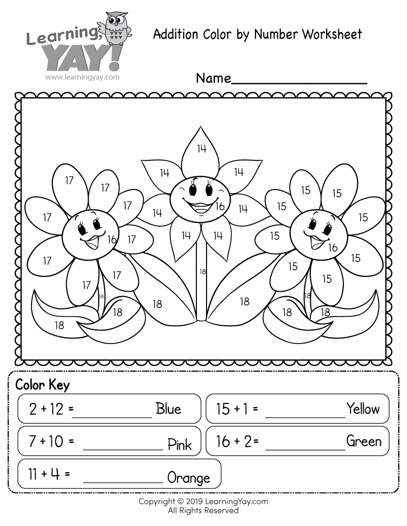 Addition Color By Number Worksheets Nature Inspired Learning