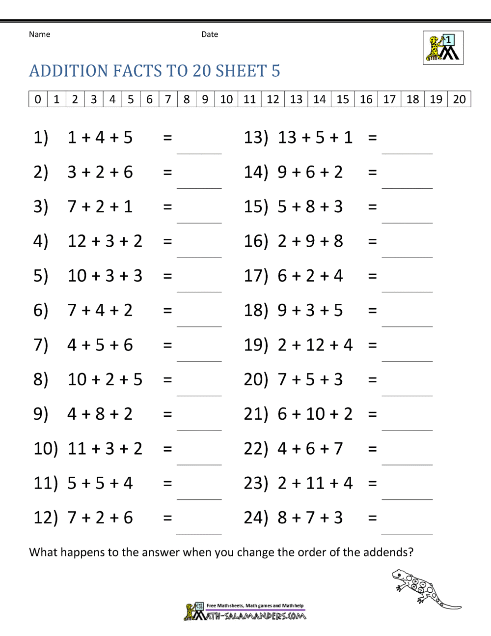 Addition Facts To 20 Worksheets Math Worksheets Superstar Worksheets