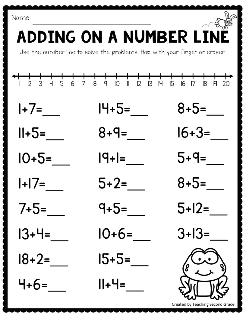 Addition Using A Number Line Worksheets No Prep Math Worksheets 1st 2nd Grade Teaching Ideas Made Easy First Grade Subtraction Worksheet