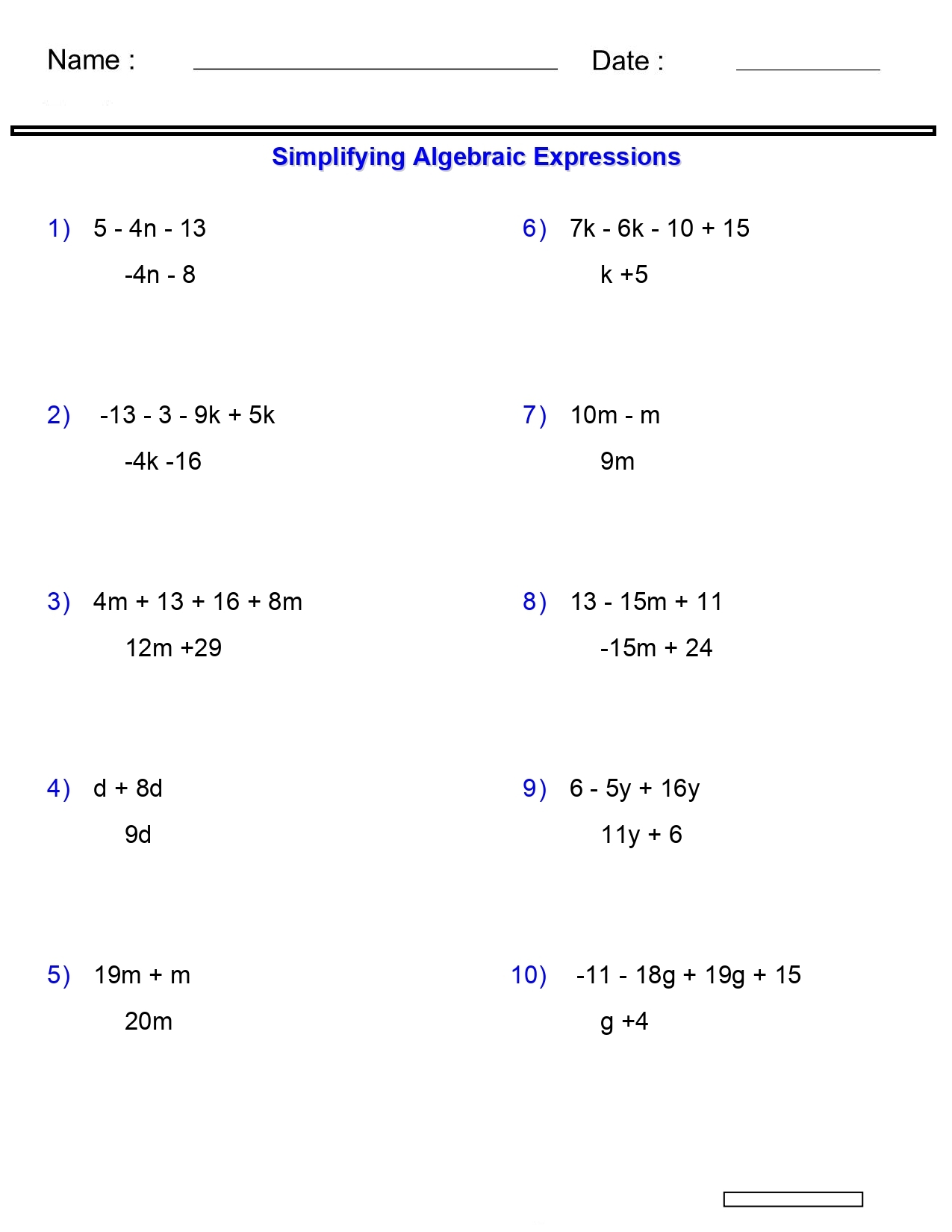 Simplification Worksheets Printable Simplification Of Algebraic Expressions Worksheet PDF And Free Samples Downloads Cazoom Maths