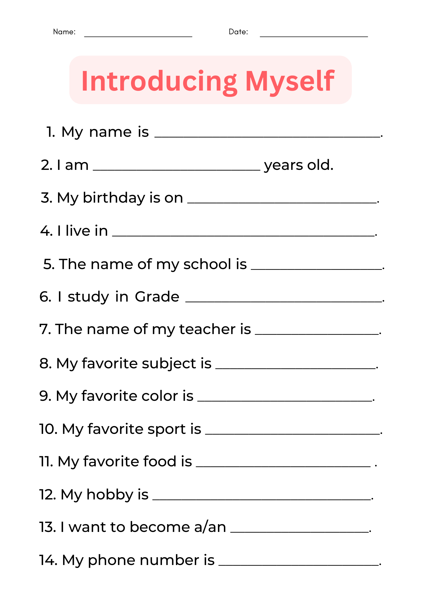 All About Me Printable Introducing Myself Worksheet For Grade 1 2 3 Made By Teachers Self Introduction All About Me Drawing Activity For Preschool And Kindergarten Students Download The Free Printable PDF Ezpzlearn