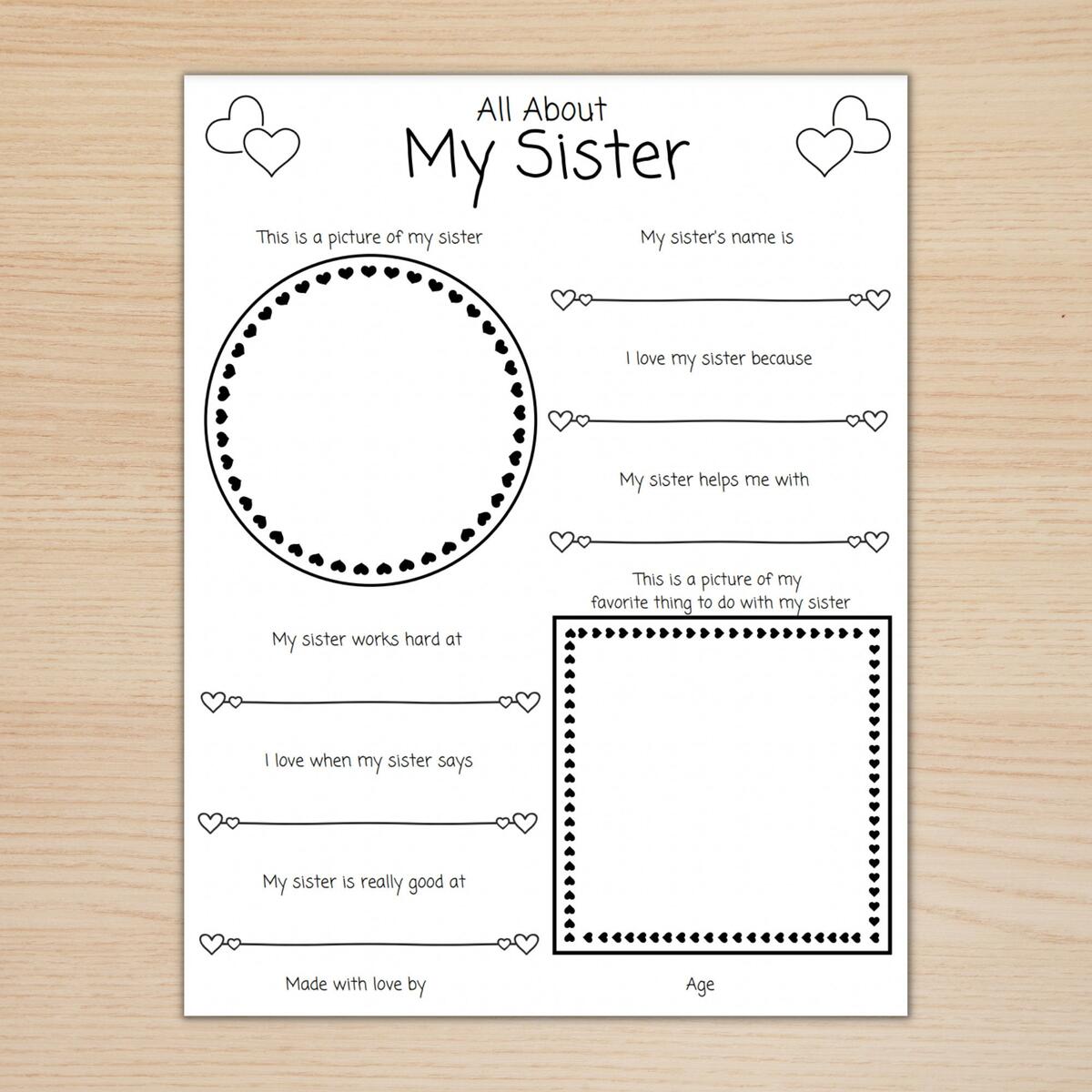 All About My Sister Printable PDF Printable Download Etsy