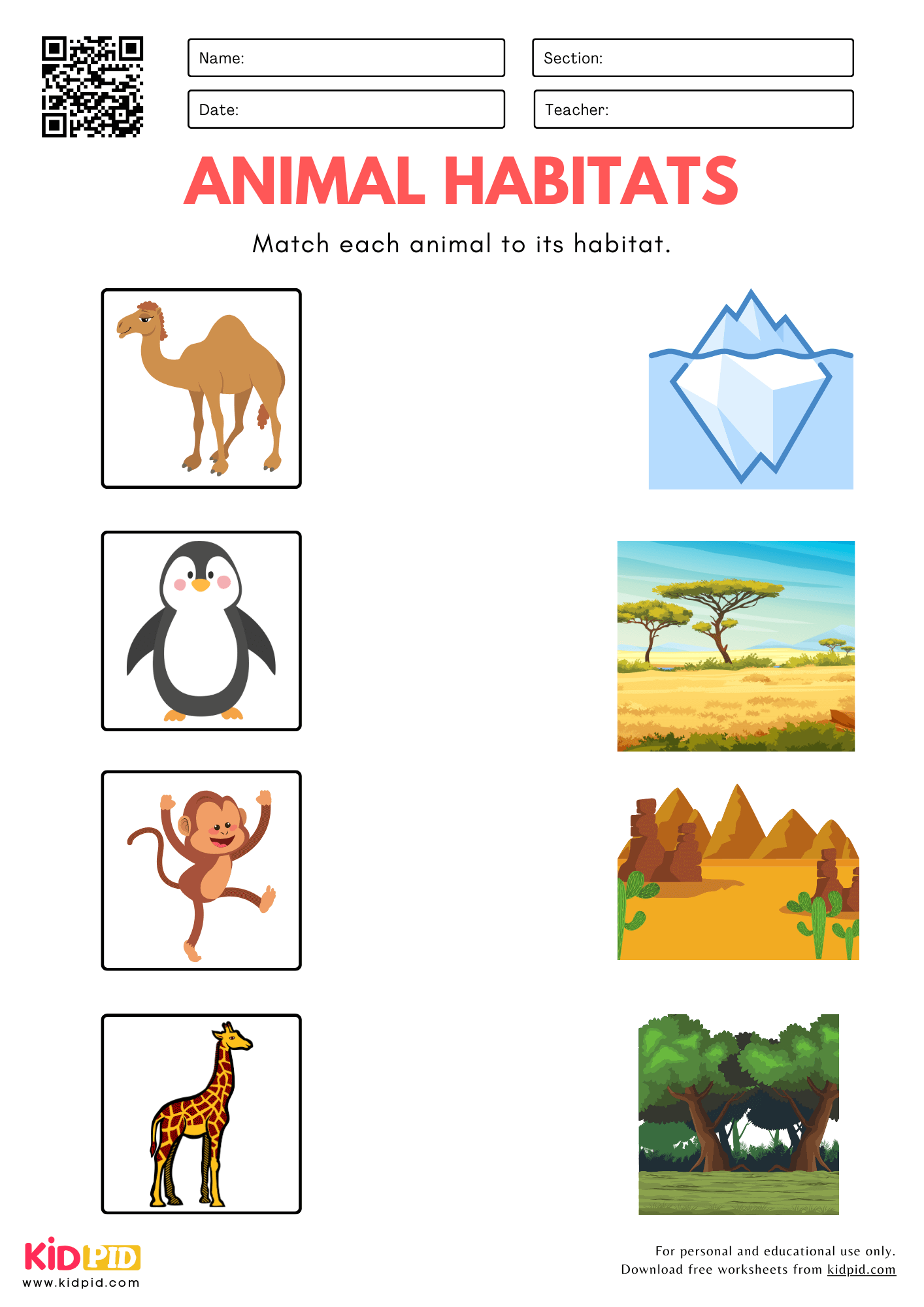 Animal Habitats Matching Worksheet For Kindergarten Kidpid Animal Habitats Matching Worksheet For Kindergarten Kidpid