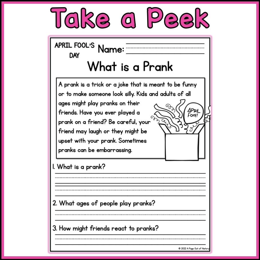 April Fools Day Holidays Reading Comprehension Passages K 2 Made By Teachers