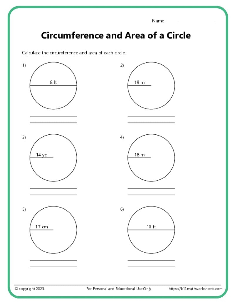 Area And Circumference Of Circles K12 Math Worksheets Area And Circumference Of Circles Worksheet 7th Grade PDF Worksheets Cazoom Math