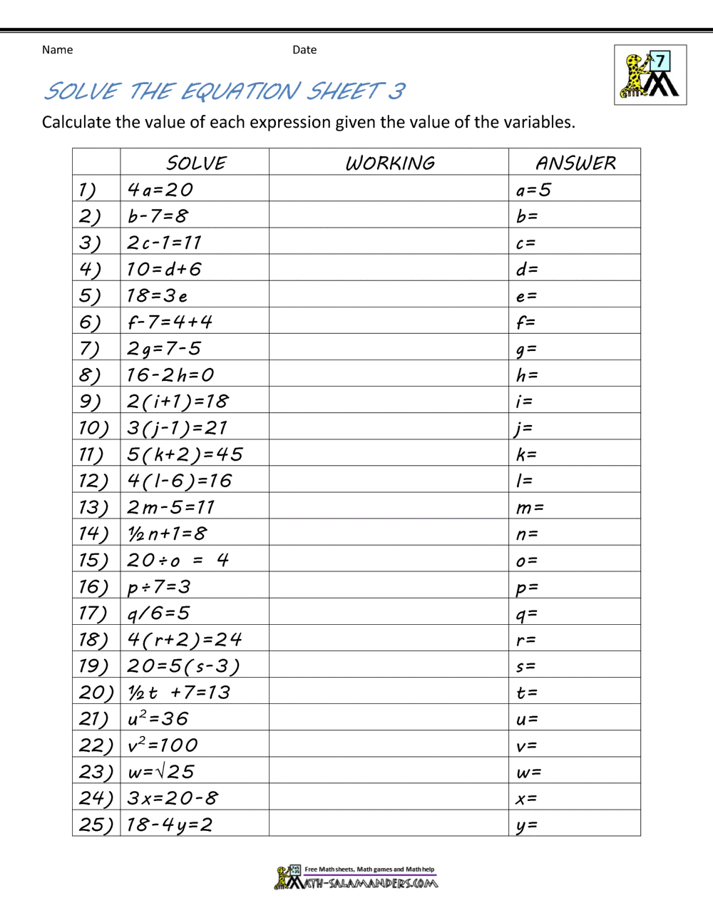 Algebra Worksheets With Answers Printable PDF Math Worksheets Cazoom Math
