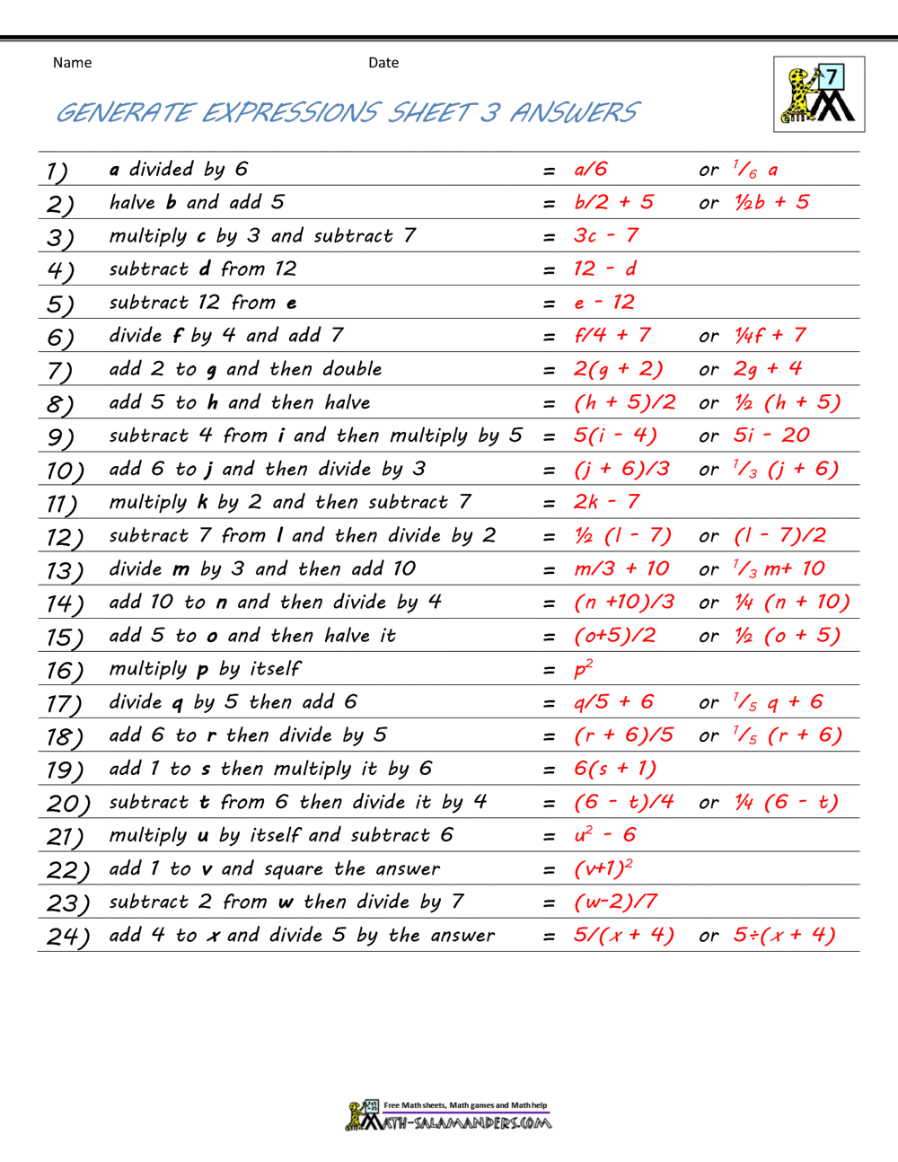 SOLUTION Translating And Evaluating Algebraic Expressions Study Worksheets Library