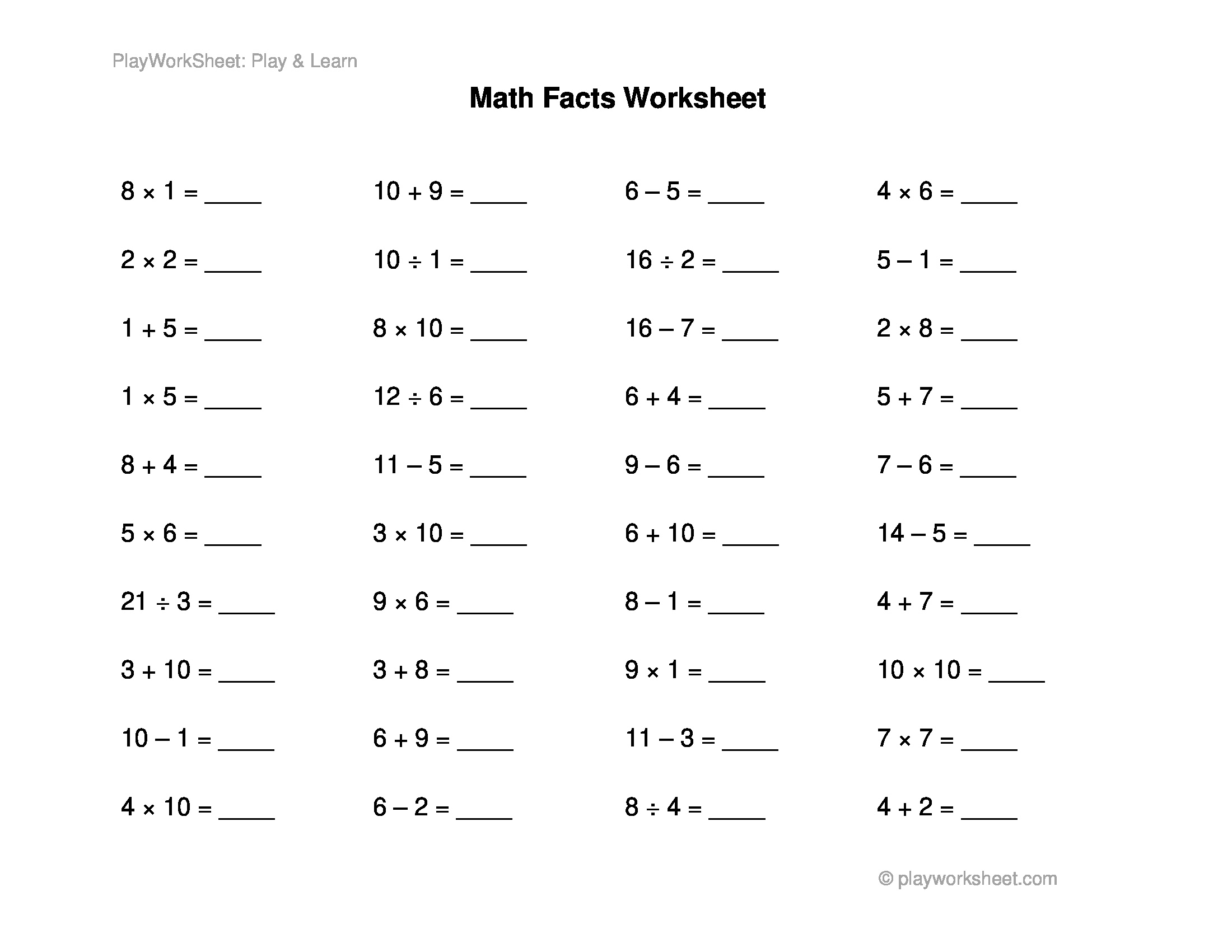 Basic Math Facts Worksheet A Comprehensive Practice Tool Free Printables For Kids