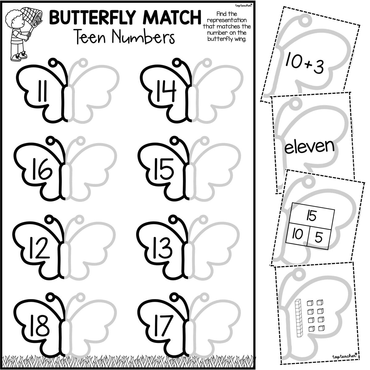 Butterfly Match Teen Number Worksheets Top Teacher