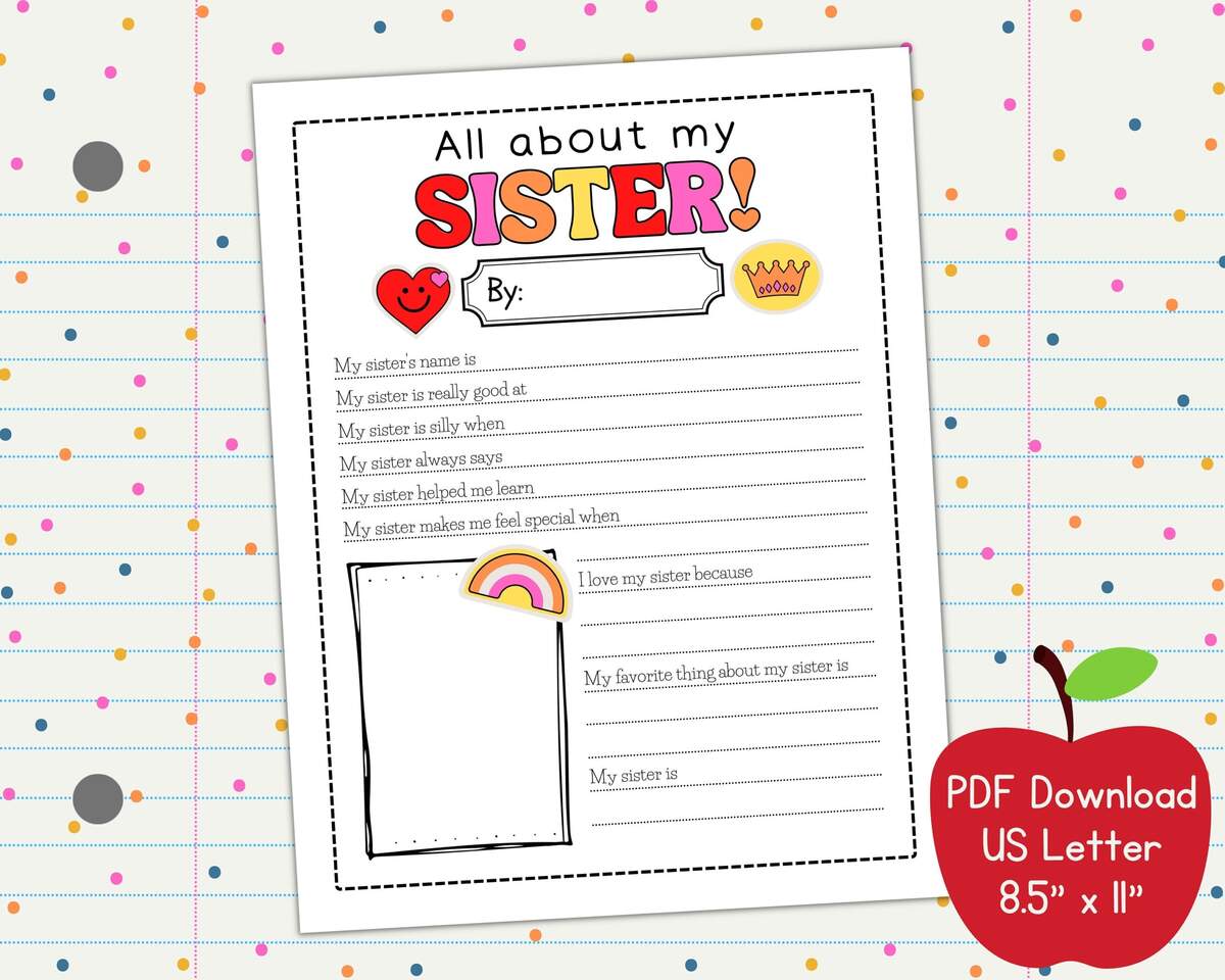 Buy All About My Sister Siblings Day Printable PDF US Letter 8 5x11 Instant Download Preschool Elementary Teacher Printable Gift Online In India Etsy