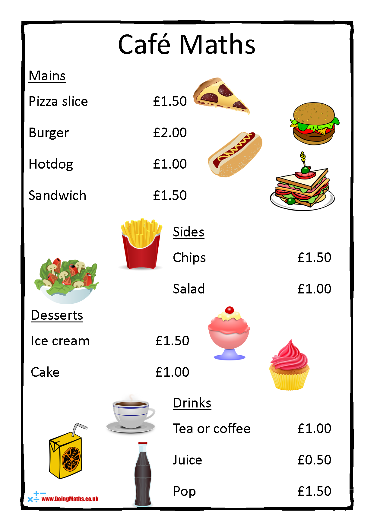 Cafe Menu Maths Primary Mathematics Money Arithmetic And Decimals Free Sample Teaching Resources