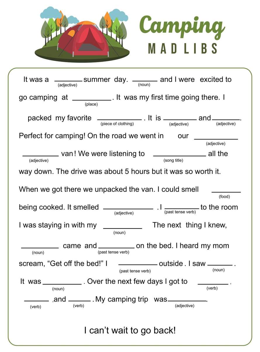 Camping Mad Libs 20 Free PDF Printables Printablee Camping Mad Libs 20 Free PDF Printables Printablee