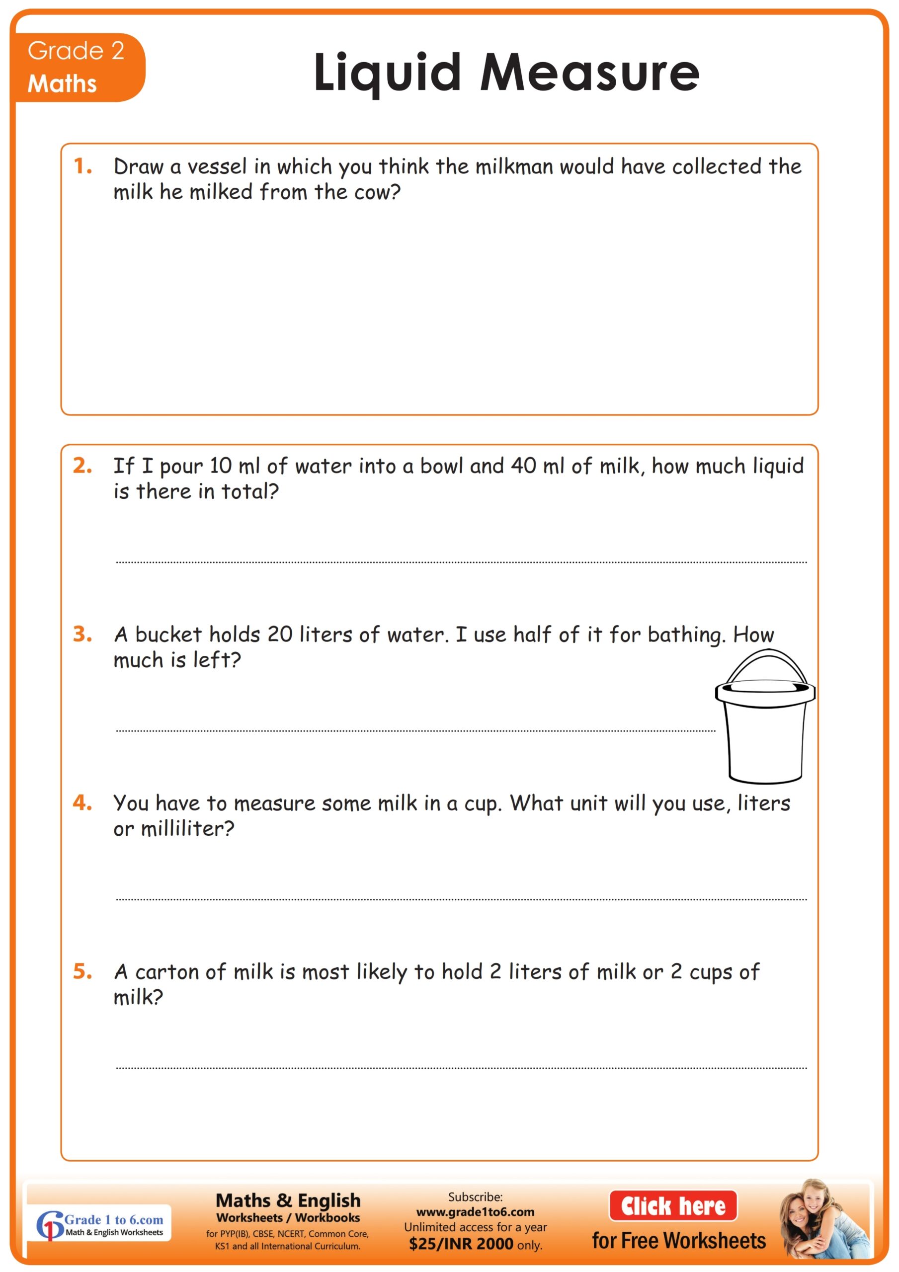 Capacity Measurement Word Problem Grade 2 Grade1to6