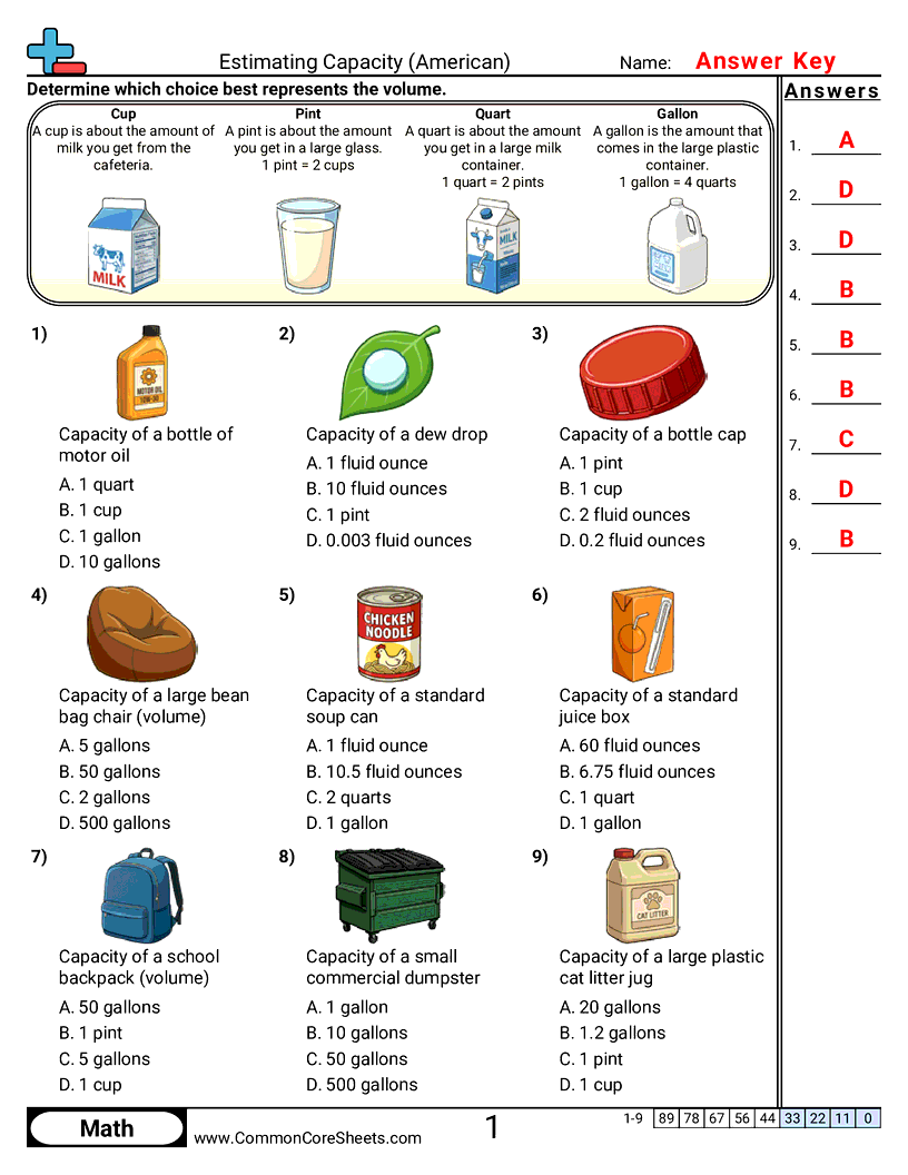 Capacity Worksheets Capacity Worksheets