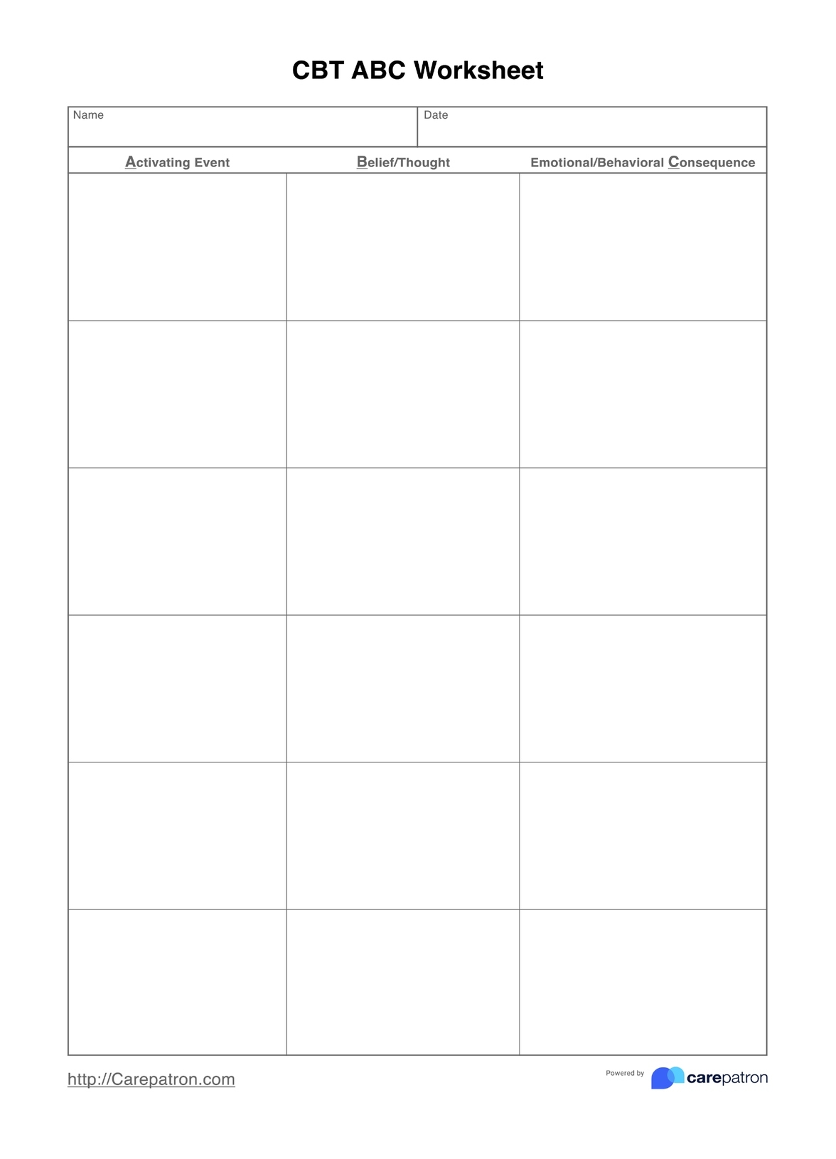 CBT ABC Worksheets CBT ABC Worksheets