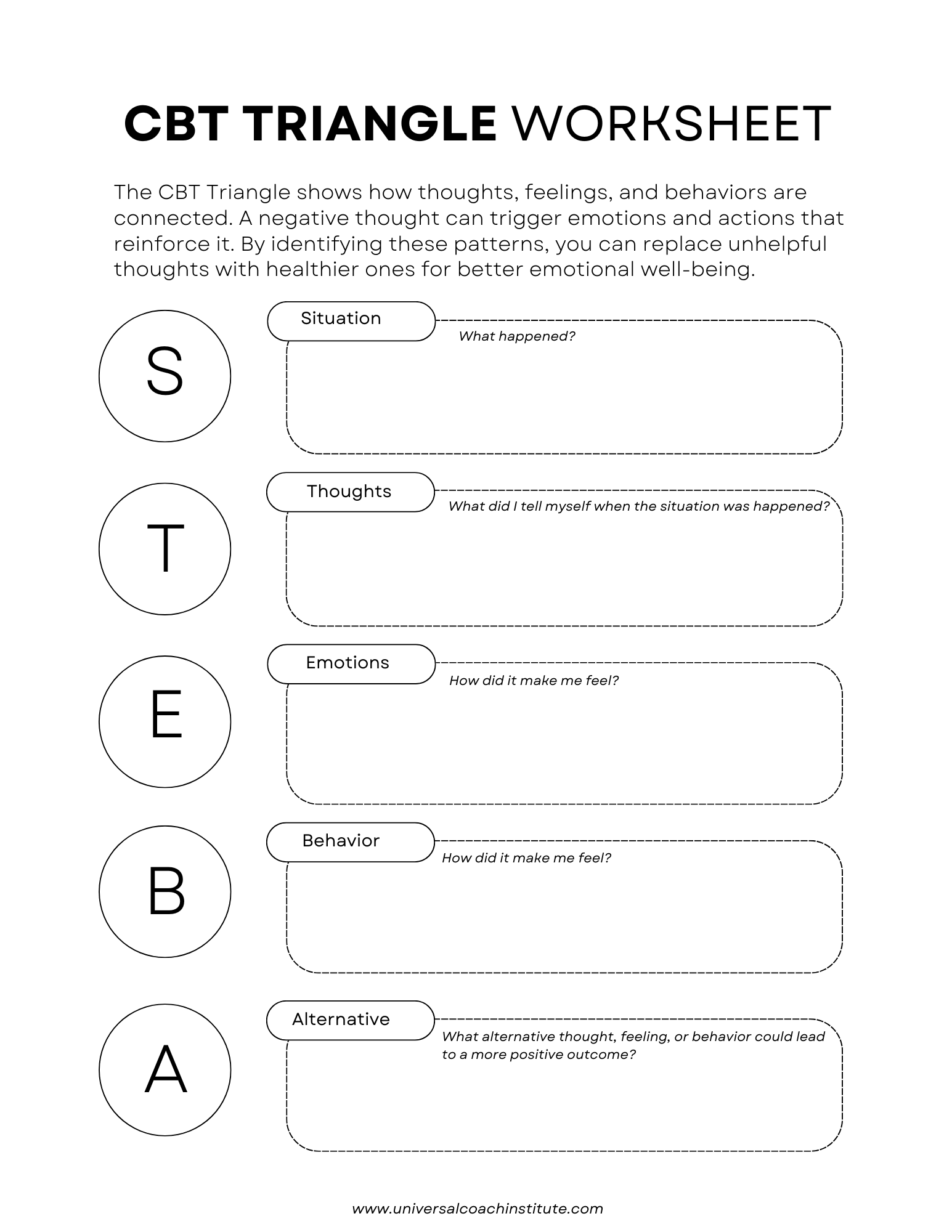 CBT Triangle Explained Worksheet Examples CBT Emotion Worksheets Links To Each Worksheet Series Social Skills Activities For Children With Autism