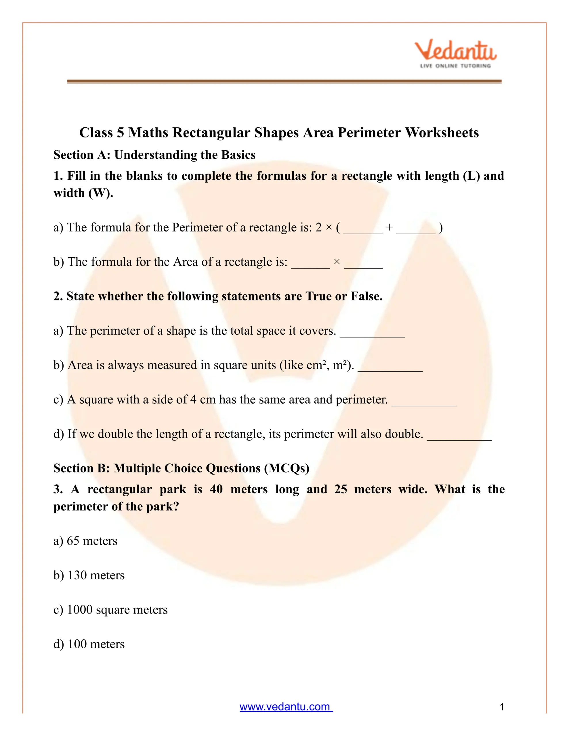 Class 5 Maths Rectangular Shapes Area Perimeter Worksheet Class 5 Maths Rectangular Shapes Area Perimeter Worksheet