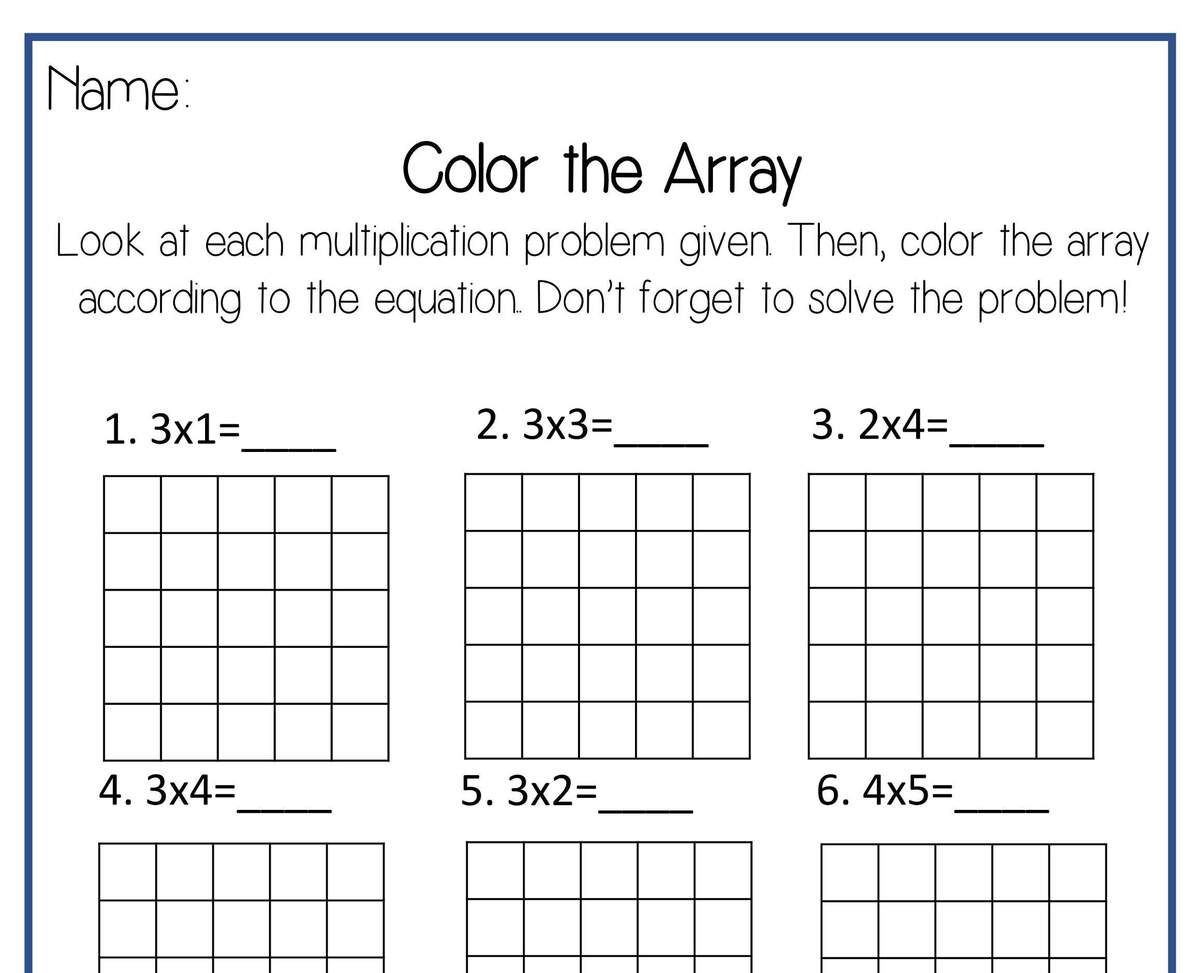 Color The Array Multiplication Eight Worksheets Etsy